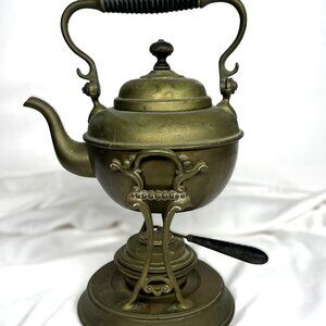 Brass Trade Mark Sternau & Co. Tea Pot Kettle with Stand & Burner Marked 1892
